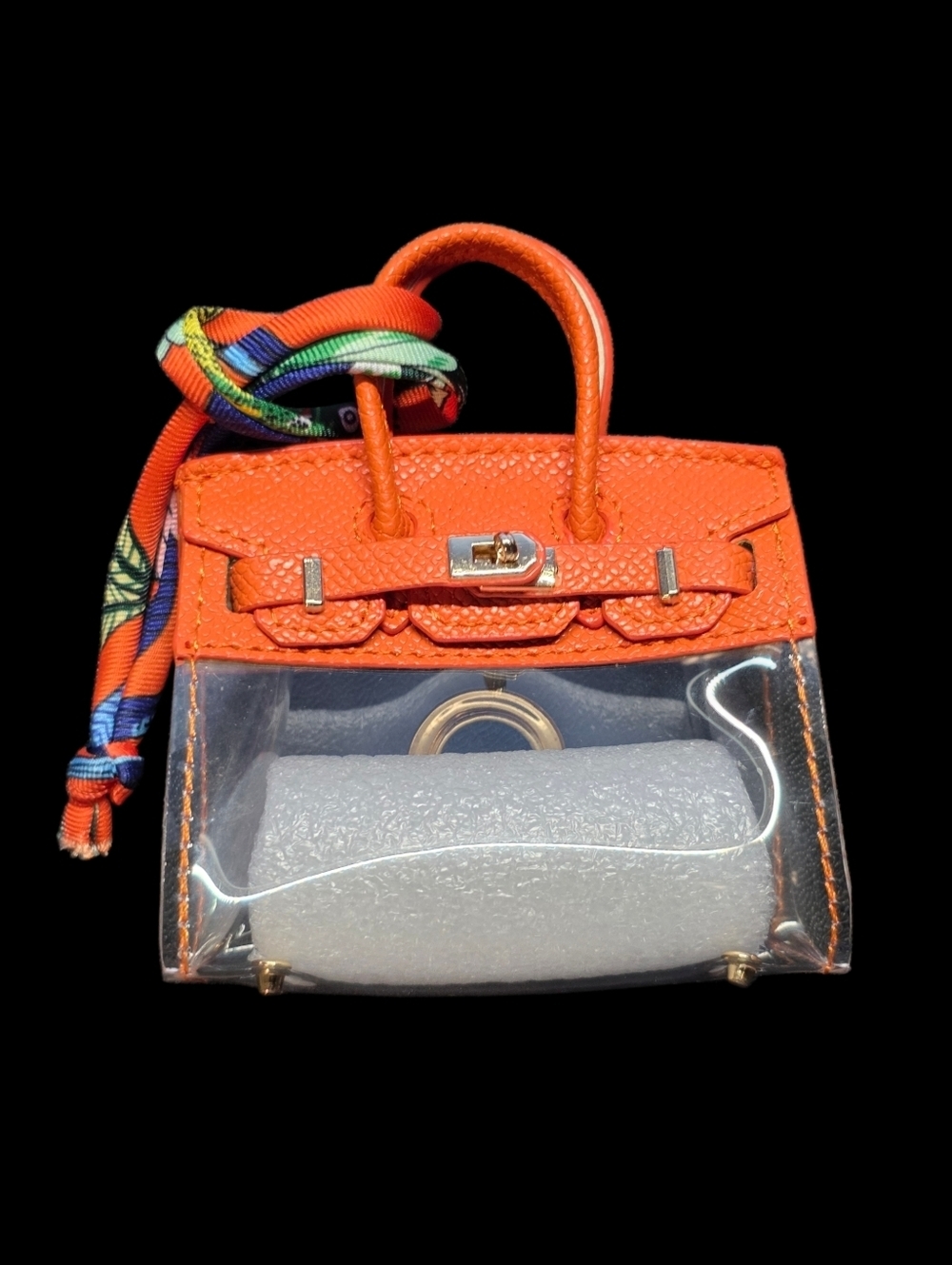Mini Clear Designer-Inspired Dog Poop Bag Holder Purse | Orange Trim |